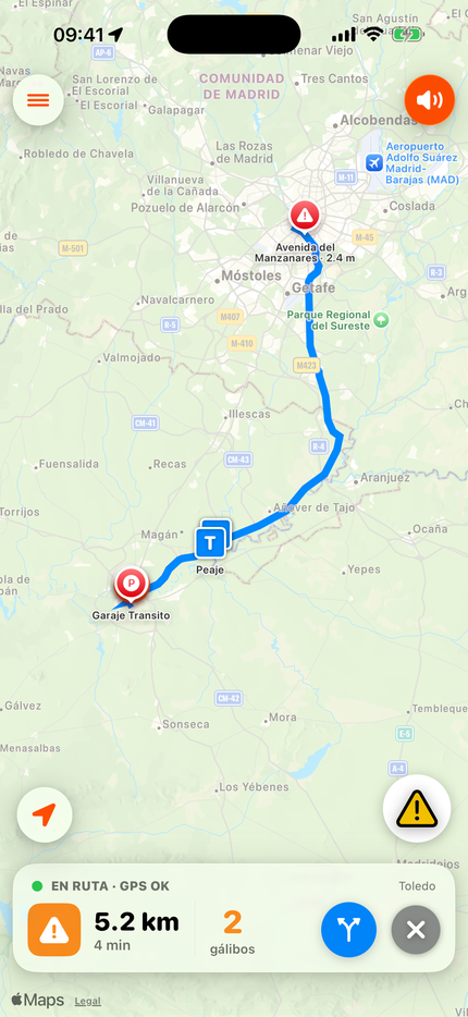 GaliboPass en ruta con los gálibos marcados sobre el mapa